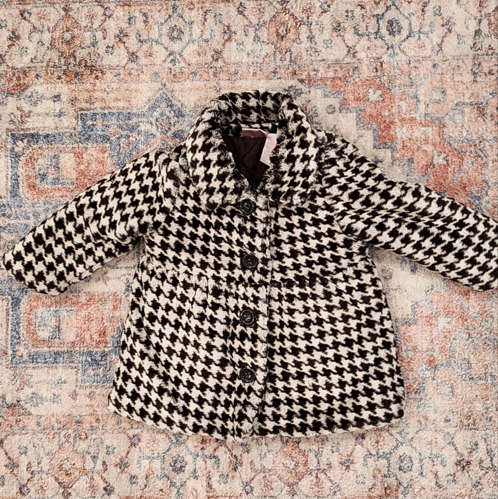 Nannette Girl Faux Fur Fuzzy Hounds Tooth Winter Coat